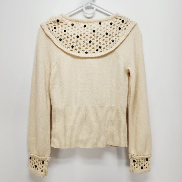 Anthropologie sleeping on snow cream colored marble beads cardigan sweater SZ S - Picture 10 of 11